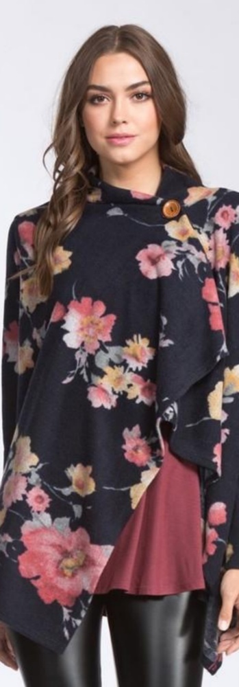 One button floral cardigan